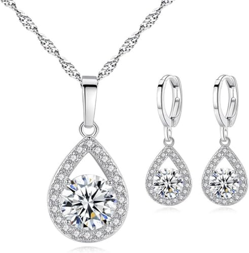 TOEECY Smyckesset för kvinnor, silverpläterad kristall 925 örhängen elegant kubisk zirkon halsband bröllop kvällsgåva