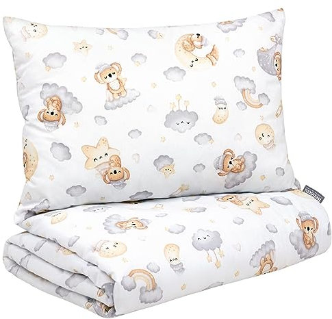 Bellochi Kinderbettwäsche 100x135 aus 100% Baumwolle, Kinderbettdecke 100x135 Set mit Kissen, Kinderdecke 100x135 weich und atmungsaktiv - Bear Star