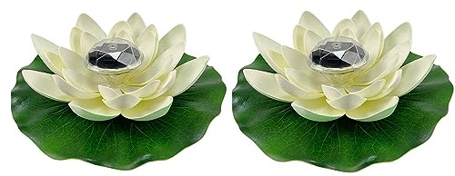Yeehliny Lotusblüten-Licht, künstliche schwimmende Lotusblumen, Solar-Licht, Solar Lotusblüte, Pool-Licht, Schwimmender Künstlicher Lotus Laterne, Solarleuchte, Teich Dekoration (2PCS-Weiß)