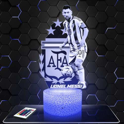 Lampephoto.fr - Lampe L. Messi Argentinien 3D Nachtlicht Fußball | Made in France, Sockel wählbar, dimmbar, Batterie/USB, HD-Lasergravur, Geschenk für Fußballfans