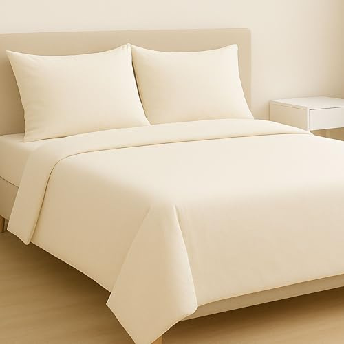 MAXIME MAISON - Parure de Lit 140x200 en Coton, Ensemble de Draps 4 Pièces (1 Drap Housse 140x200, 1 Drap Plat 220x285, 2 Taie d'oreiller 52x82) Draps de Lit 2 Personnes Rafraichissant Made in Italy