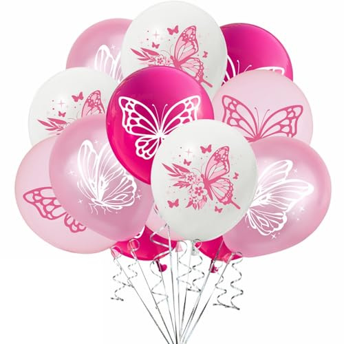 Yunchu Online 16 Stück Rosa Schmetterling Ballons Geburtstagsdeko Mädchen Rosa Deko Geburtstag Mädchen Schmetterling Geburtstag Party