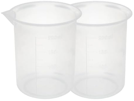 Recogwood 2 tazas medidoras de plástico de 200 ml, vasos graduados de laboratorio transparentes, jarras medidoras resistentes al calor, tazas medidoras de líquidos, vasos de plástico, tazas de mezcla