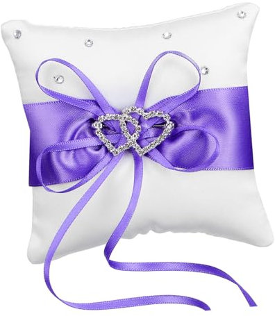 CIMAXIC Hochzeitskissenträger Spitzenringträger Ringkissen Mit Band Antragsring Ringkissen Für Die Trauung Double Heart Ring Kissen Doppelter Herzring Vorschlag Violett Braut Tasche