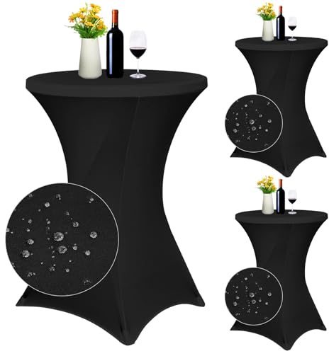 3er-Set wasserfest Stretch Stehtisch Husse für Bistrotisch Ø 80-85 cm Verstärkung im Fußbereich，Stretch-Husse Schwarz Hussen für Stehtische und Bistrotische ,Hochzeit, Cocktailparty, Bankett, Schwarz
