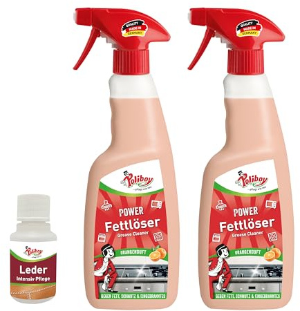 POLIBOY Power Fettlöser - Fettlösender Küchenreiniger - Ideal als Fettentferner in der Küche - 2x 500 ml - Mit Produktprobe - Made in Germany