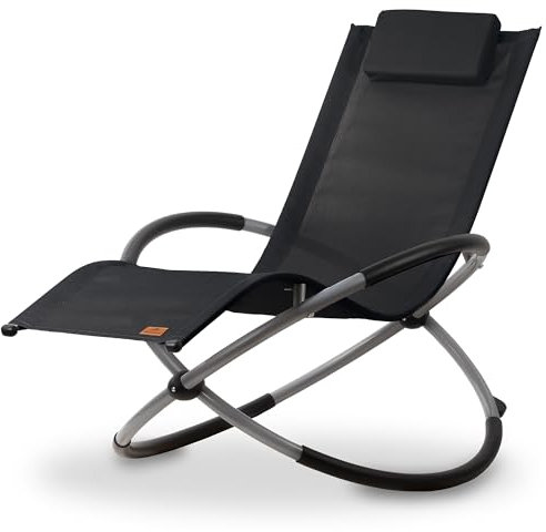 CampFeuer Chaise longue de jardin pliable, à bascule, noire