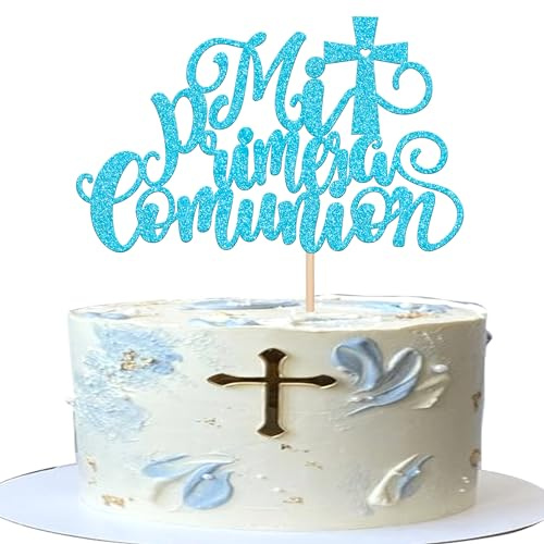 Xsstarmi 1 paquete de decoración para tartas Mi Primera Comunión con purpurina para primera comunión, cruz, para bautismo religioso, baby shower, fiesta de cumpleaños, suministros de decoración de