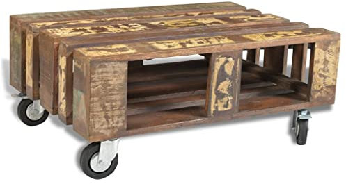 BUKSCYJS Couchtisch kleine Zimmer, Sofatisch, Wohnzimmertisch Couchtisch mit 4 Rollen AltholzFür Wohnzimmer, Schlafzimmer, Büro, Eingang, Korridor