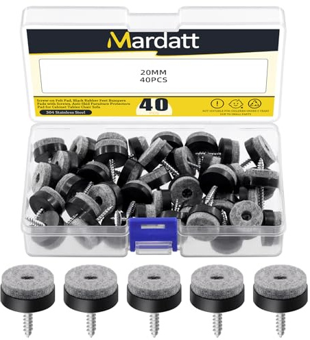 Mardatt 40Pcs Screw on Felt Chair Pads, Non Slip Felt Furniture Pads with Screw Felt Pads for Furniture Floor Chair Leg Protectors Furniture Sliders for Hardwood Tile Floors - 20mm/ 0.78