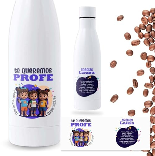 Botella para Profesores | Regalo Original | Botella de agua acero inoxidable térmica personalizada | Libre de BPA y reutilizable | Regalo Fin de Curso (Te queremos profe, 700 ML)
