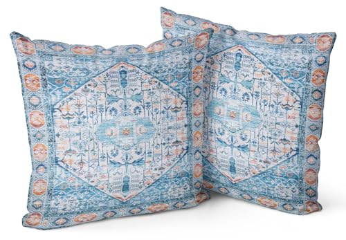 Snylcce Lot de 2 Housses de Coussin Boho Aquablue Motif Antique et Vintage Housse de Coussin Douce 40x40 cm pour canapé de Jardin, canapé, lit - Taies d'oreiller décoratives 16x16 Pouces