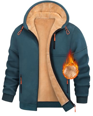 Vijamiy Sudaderas Hombres Invierno Forro Polar de Sudadera Cremallera Mantente Caliente Hoodie Chaqueta de Invierno para Hombre Sweatshirt(Azul,M)