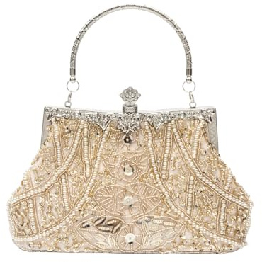 CORIOS Vintage 1920s Bolsa de Noche Clutch con Cuentas para Mujer Embrague de Lentejuelas Bolsos de Fiesta Bolso de Boda Elegante Bolso de Hombro para Lujoso Fiesta de Graduación Banquete Champán