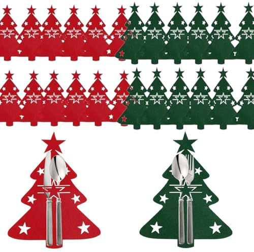 Lepidi 24 Piezas Navidad Titulares de Cubiertos,Bolsa para Cubiertos de Fieltro para Cuchillo,Cubiertos para Decorar Mesa de Navidad,Tenedor Bolsa Navidad,para Cubiertos de Navidad para Decorar Mesa