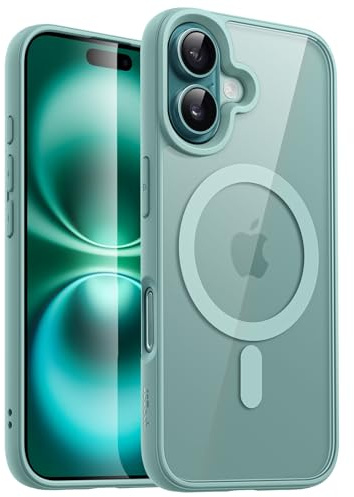 JETech Magnetische Hülle für iPhone 16, Blaugrün | Kompatibel mit MagSafe, Einfarbig Matte TPU Rahmen, Transparente Rückseite, Stoßschutzrahmen