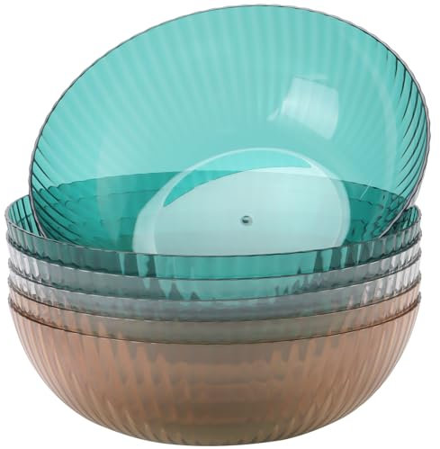 MUKSEUT Set of 6 Plastic Round Fruit Bowls, Unbreakable Salad Bowl Serving Bowl, Colorful Decorative Fruit Bowls for Holding Various Fruits, Salads, Snacks, Desserts, 25 x 6 cm, 3 Colors