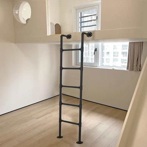 Scala a gradino per letto a castello da parete, in ferro battuto, per ingresso, 1,2 m, 1,5 m, 1,8 m, 2,1 m, 2,4 m, seminterrato, finestra, pozzo, scala nera, 248,9 cm