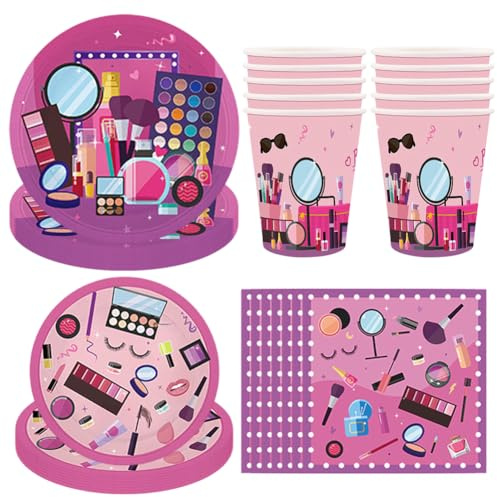 PLNVNVP Spa Party Dekorations, Makeup Party Geschirr, Makeup Kindergeburtstag Deko, 68Pcs Spa Topmodel Deko Set, Make-up Geburtstag Set, für Mädchen Geburtstag