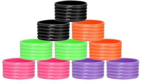 sourcing map Tennisschläger-Silikon-Griffring, Gummiring, rutschfest, saugfähig, für Badminton, Squash-Griff, Violett/Orange/Schwarz/Fuchsia/Grün, 10 Stück