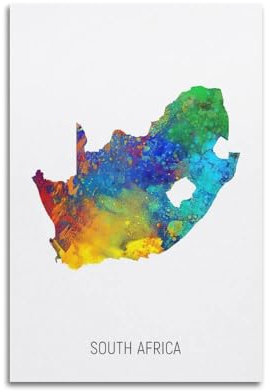 Poster di viaggio con mappa ad acquerello del Sudafrica, poster decorativo su tela, poster decorativo da parete e stampa moderna, poster decorativo per camera da letto (60 x 90 cm)