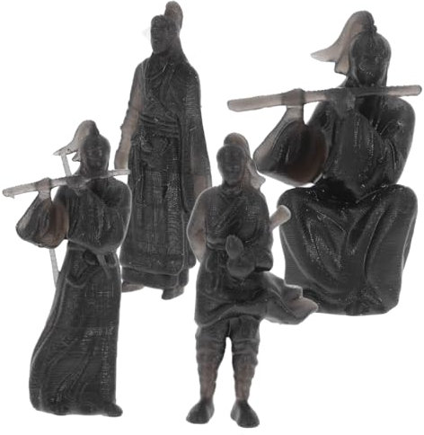 GAROZATION Lot De 4 Figurines Chinoises Anciennes en Résine Noire 2 Cm pour Micro-Paysage Et Décoration De Bureau Artisanale