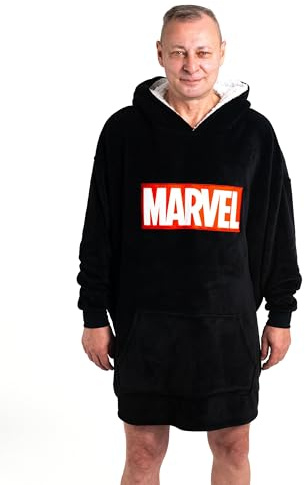 United Labels Marvel - Felpa con cappuccio oversize da uomo con maniche e cappuccio, in nero, maglione soffice da coccole, maglione soffice da coperta