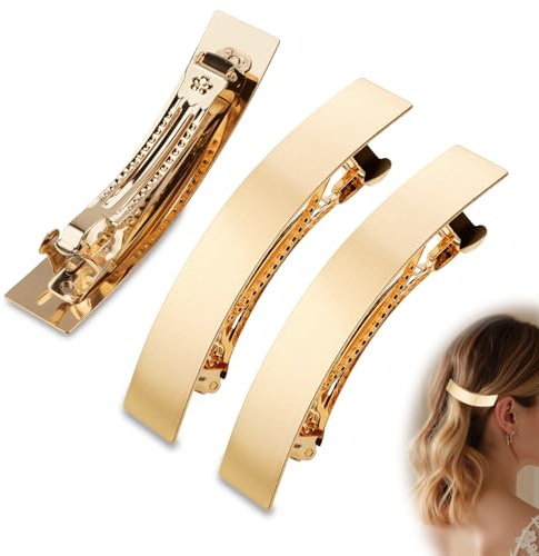 Mbsomnus 3 Stück Französische Haarspange 9 cm French Hair Clip Metall Haarspangen für Damen Flache Spangen Barrette Haarspange Gold Haarclip Dutt Automatisch Haarschmuck für Frauen Mädchen Haartypen
