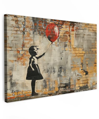 MuchoWow© Bild auf Leinwand Groß XXL Schlafzimmer Bilder Badezimmer Wand | 150x100 cm - Deko Wohnzimmer Modern Wanddeko Bilderwand Geschenk Graffiti - Banksy - Mädchen - Street art