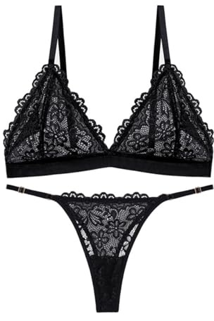 AMateschitz Set di Biancheria Intima con Reggiseno a Punta e Perizoma da Donna, Sexy Lingerie in Pizzo, Perizoma Tanga, Biancheria Intima da Donna Senza Ferretto, Reggiseno Bra, Reggiseno Babydoll