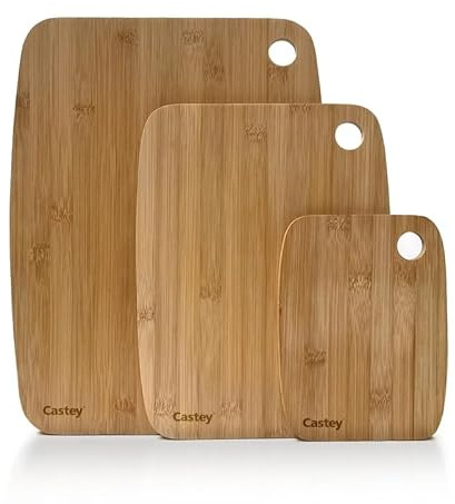 CASTEY - Juego de Tablas de Cortar para Cocina, Madera de Bambú Natural, Diseño Rectangular, Tamaño Grande, Mediano y Pequeño, Resistentes y Duraderas, Fáciles de Limpiar