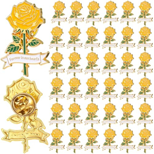Misdary 50 Pcs Funeral Favors for Guest Memorial Rose Pin Celebration of Life Enamel Lapel Pin Forever in Our Hearts Religious Christian Mourning Remembrance Day