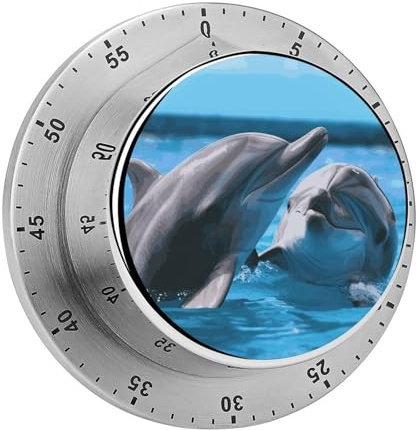 Two Dolphins in The Water Kitchen Timers, Manual 60 Minute Wind Up Timer Clock with Loud Alarm, Magnetic Backing, Mechanical Kitchen Timers, No Batteries Required, Countdown Timer for Cooking Baking