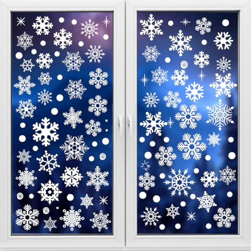 Kangtaixin Decorazione per Natale, 157 Adesivi per Finestre con Fiocchi di Neve Natalizie, Riutilizzabili in PVC, Vetrofanie per Natalizie Finestre, Cameretta dei Bambini, Decorazione Invernale