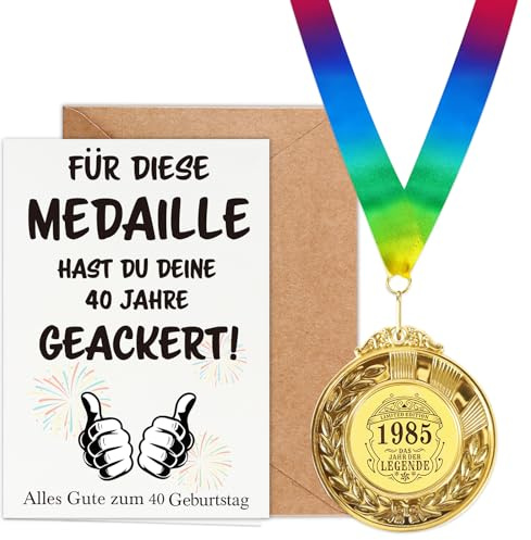 WenmthG 40 Geburtstag Geschenk mit Medaille, Geburtstagskarte, Umschlag - 40 Geburtstagsgeschenk für Männer und Frauen - Alles Gute zum 40 Geburtstag - Lustige Geburtstagsgeschenke