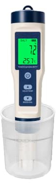 5-in-1 pH Messgerät mit LCD Display, Präzisionsmessung von pH, TDS, EC, Temperatur, T3 Wasserqualität Tester für Pool, Aquarium, Trinkwasser und Hydroponik, Automatische Temperaturkompensation