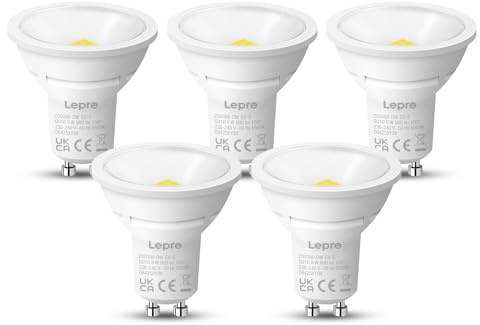 Lepro Ampoule LED GU10 8W, Blanc Froid 6500K, 800lm Ampoule GU10 Équivaut de 65W, 100° Faisceau Large, Ampoules GU10 Économie d'énergie, Lot de 5