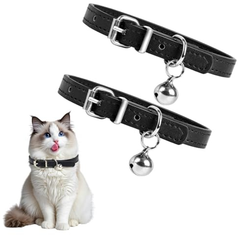 KEQAR CollarDirect Leder Katzenhalsband mit Sicherheitsverschluss und Glocke, 23-28 cm, Beige
