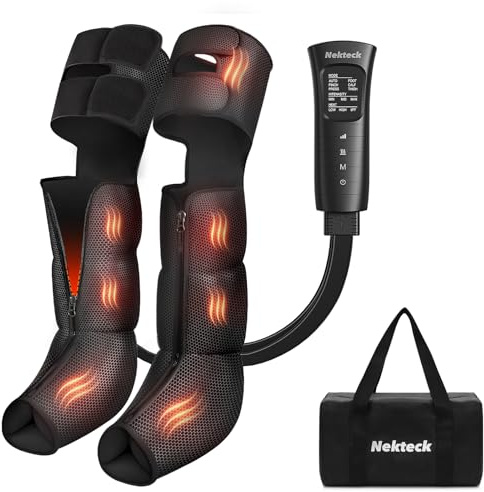 Nekteck Masajeador de piernas con función de calor para mejorar la circulación y aliviar el dolor. Masajeador de piernas con compresión de aire, 2 configuraciones de calor y 6 modos