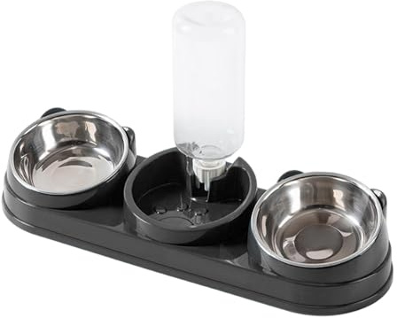 Katzennäpfe mit automatischem Trinktrank, erhöhte Positionierung, um 15° geneigtes Design, PP-Edelstahl, Dunkelgrau, 3er-Set