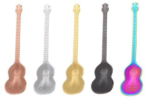 ROMISBABA 5 pièces Cuillères Acier Inoxydable Guitare Design Créatif pour Table à Manger Café Desserts Confiture Élégant et Résistant
