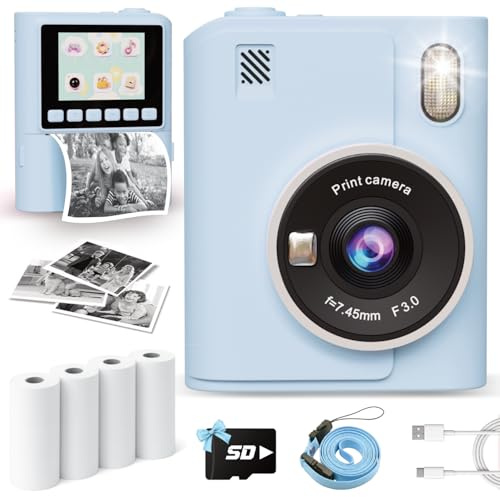 Appareil photo à impression instantanée pour enfants, appareil photo à impression numérique instantanée 1080p pour tout-petits, jouet portable pour filles de 3, 4, 5, 6, 7, 8, 9, 10 ans, cadeau