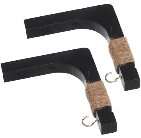 jojofuny 2 Ganchos de Madera Negra para Colgar Plantas en Interior y Exterior, Soporte Seguro y Ahorro de Espacio, Adecuado para Jardín y Entrada