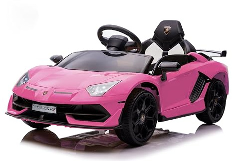 Lamborghini elbil med licens för barn – 12 V monteringsleksak med fjärrkontroll, LED-strålkastare, ljudsystem, upphängning, 2 hastigheter, för barn från 3 till 8 år, rosa