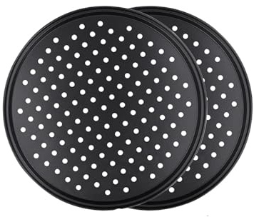 Teglia for pizza forata in acciaio al carbonio, antiaderente, con fori, piastra di cottura, supporto for piatti, utensile da forno(28cm 2pcs)