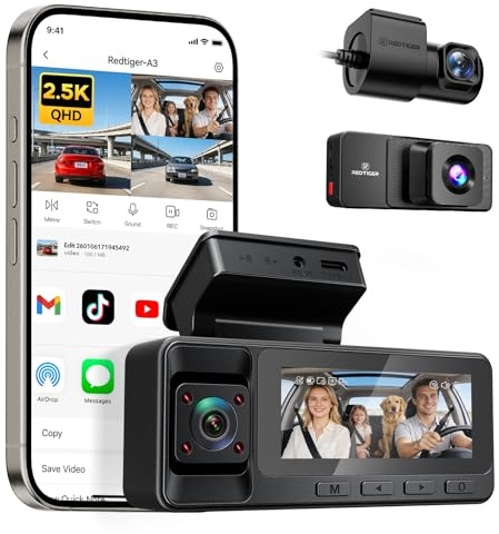 REDTIGER 2.5K 3 Channel Dash Cam with WiFi, IR Night Vision, Parking Mode
