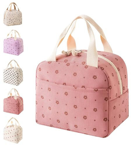 Lunch Bags for Women Men,Pink Floral Large Capacity Corduroy Insulated Lunch Bag for Girls Women,Leak Proof Cooler Bag with Handle for Kids Girls Boys Adults Work School Picnic Travel Beach Lunchboxes