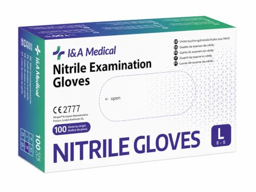I&A Medical Guantes de Nitrilo Desechables Sin Polvo Sin Látex Azul Talla L – Caja 1000 Unidades (10 x 100) (L)