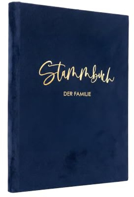 DeinWeddingshop Stammbuch Hochzeit Dunkel-Blau Gold Samt Velour, handgefertigt inkl. vorgedruckten Innenseiten -Standesamt Familiestammbuch (16 x 21 cm)