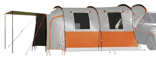 Biltält för 4 personer, grått och orange, vattentätt campingtält med PU-belagd polyester, 435 x 320 x 213 cm, lätt popup-tält för camping, festivaler och utomhusäventyr